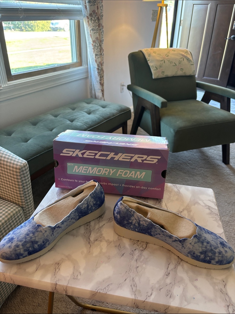 Skechers Blue Tie-Dye Slip-On Memory Foam Flats never worn!